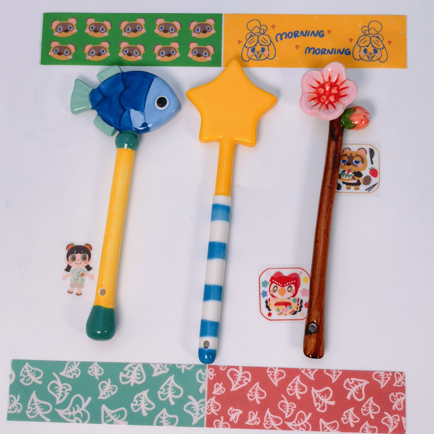 Animal Crossing: New Horizons Ceramic Wand Trio – Star ✨, Sakura 🌸 & Fish 🐟 Replicas | Game-Accurate Collectible Decor