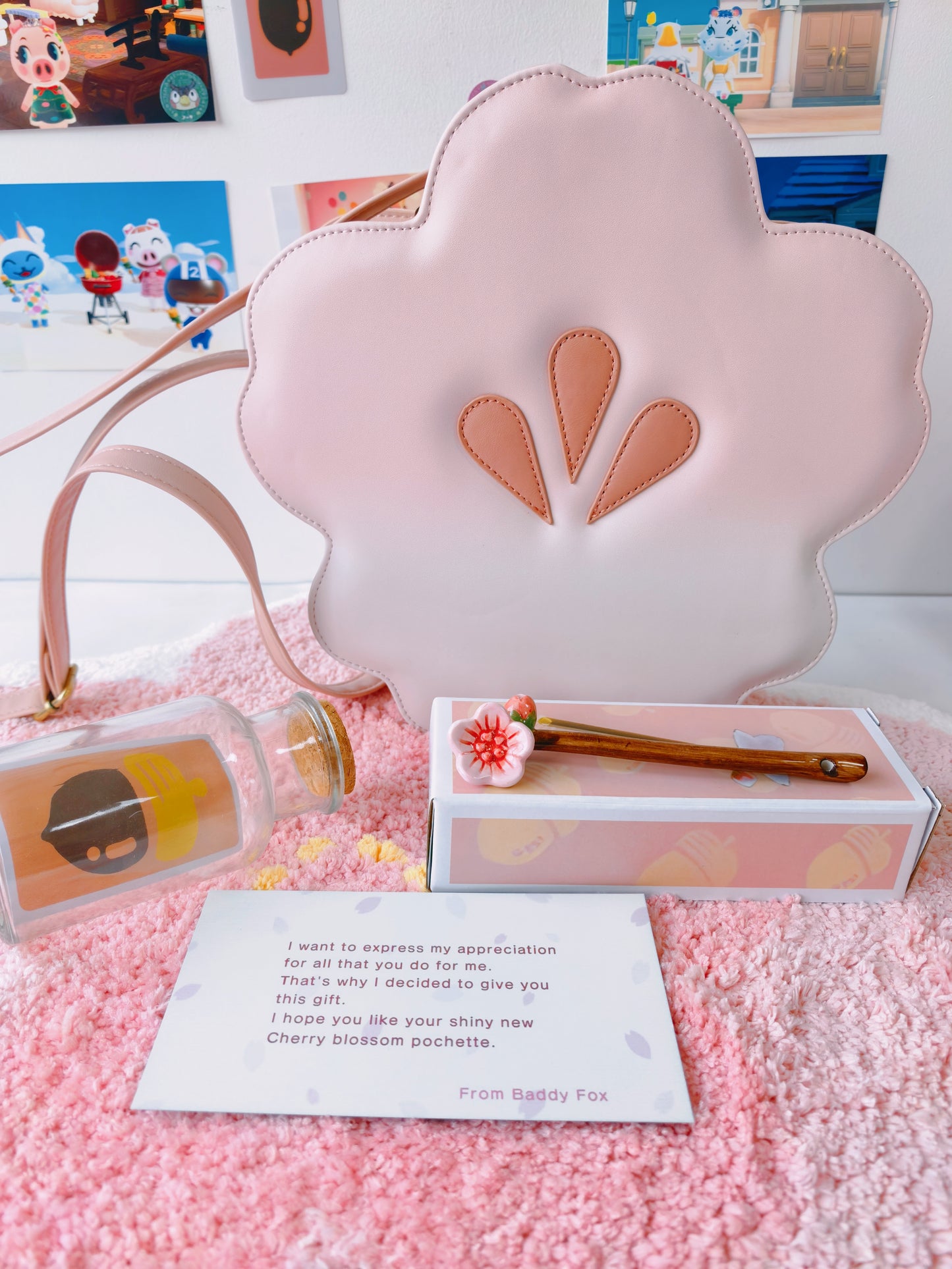 Animal Crossing Inspired Cherry blossom Pochette,Sakura Shoulder bag,Crossbodybag
