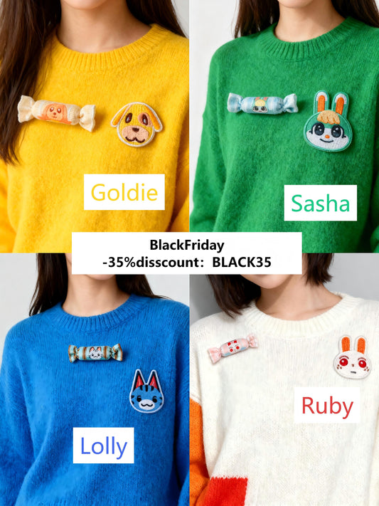 Animal Crossing Candy Brooch Set: Sasha, Ruby, Lolly, Goldie Collectible Pins